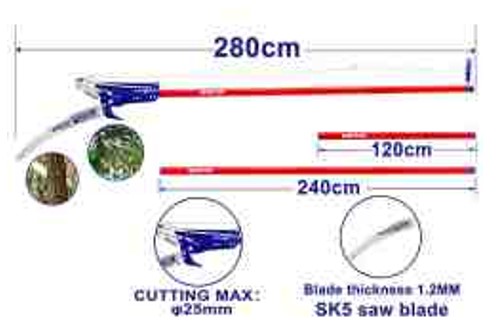 Extendable Pole Saw & Pruner 25mm Max Cut, 2.8m Length, SK5 Blade, Nylon